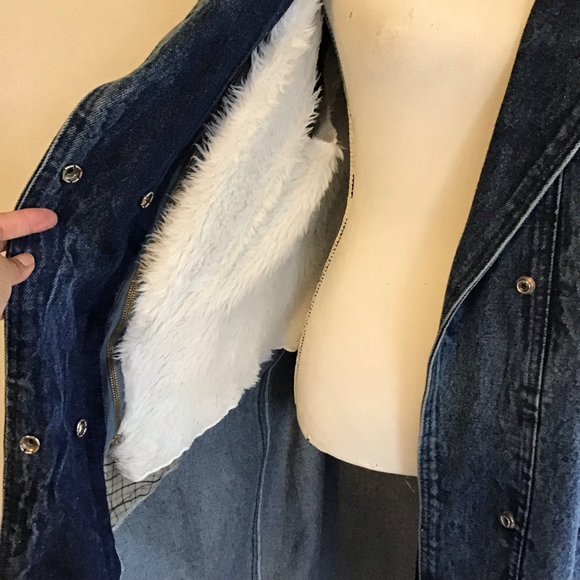 Unbranded Women Blue Denim Trench Coat with White Faux Fur Lining L - Picture 7 of 16